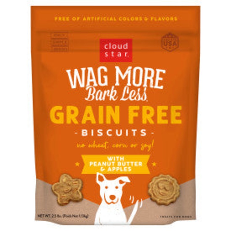 Cloud Star Wag More Bark Less Crunchy Grain Free Dog Treats, Peanut Butter & Apples, 2.5 lbs. Bag