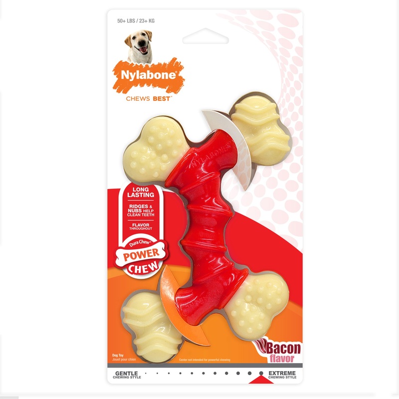 Nylabone Power Chew Dura Chew Double Bone Bacon Dog Chew Toys  X-Large
