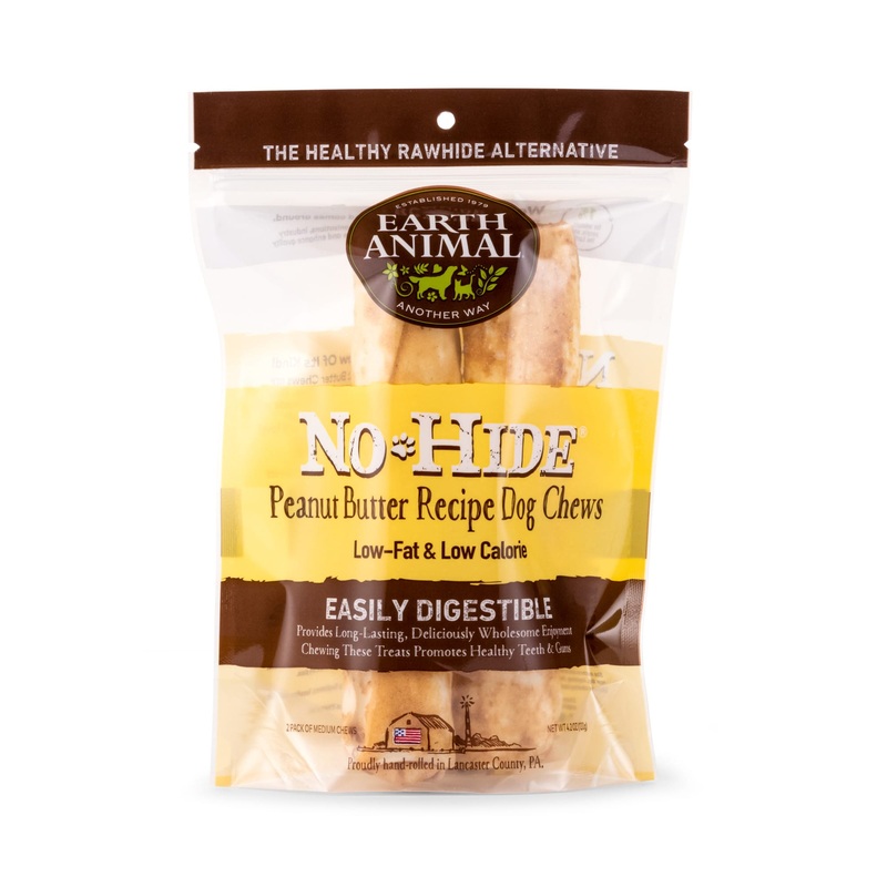 Earth Animal No-Hide Wholesome Chews Peanut Butter Medium Natural Rawhide Alternative for Dog, 4.2 oz., Count of 2