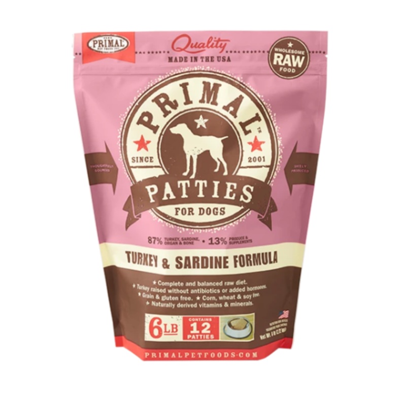 Primal Frozen Raw Turkey Sardine Patty Dog Food 6 lb