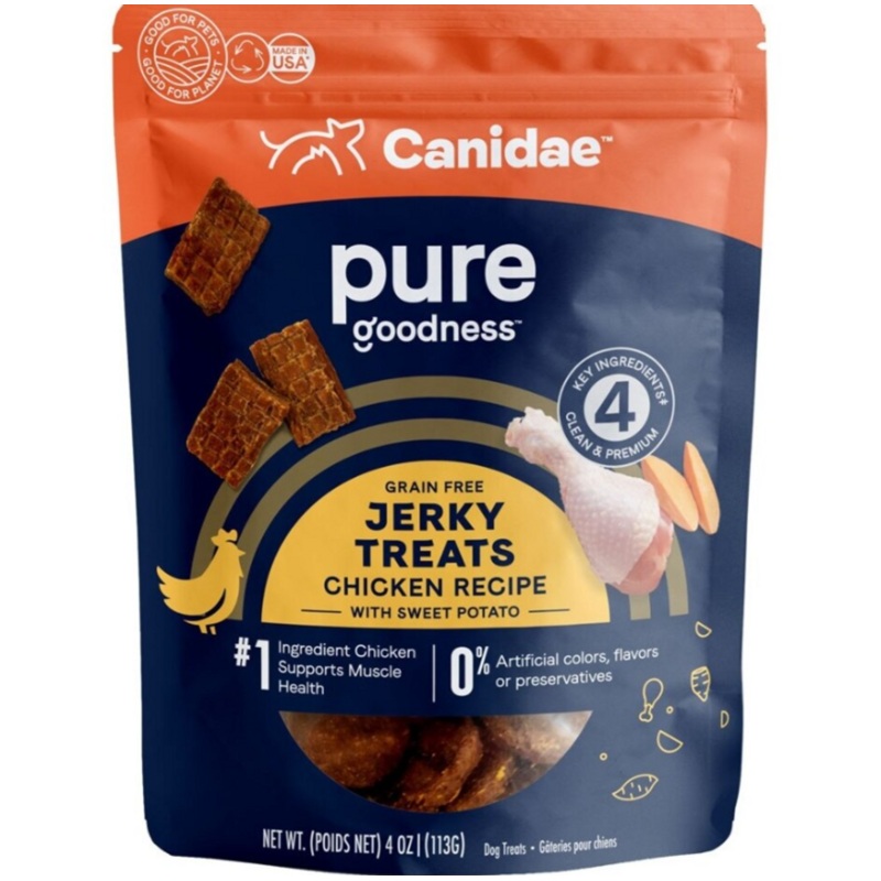 Canidae PURE Goodness Jerky Dog Treats Chicken Recipe with Sweet Potato, 4oz