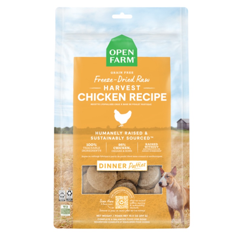 Open Farm Dog Freeze-Dried Raw Harvst Chicken Patties 10.5oz