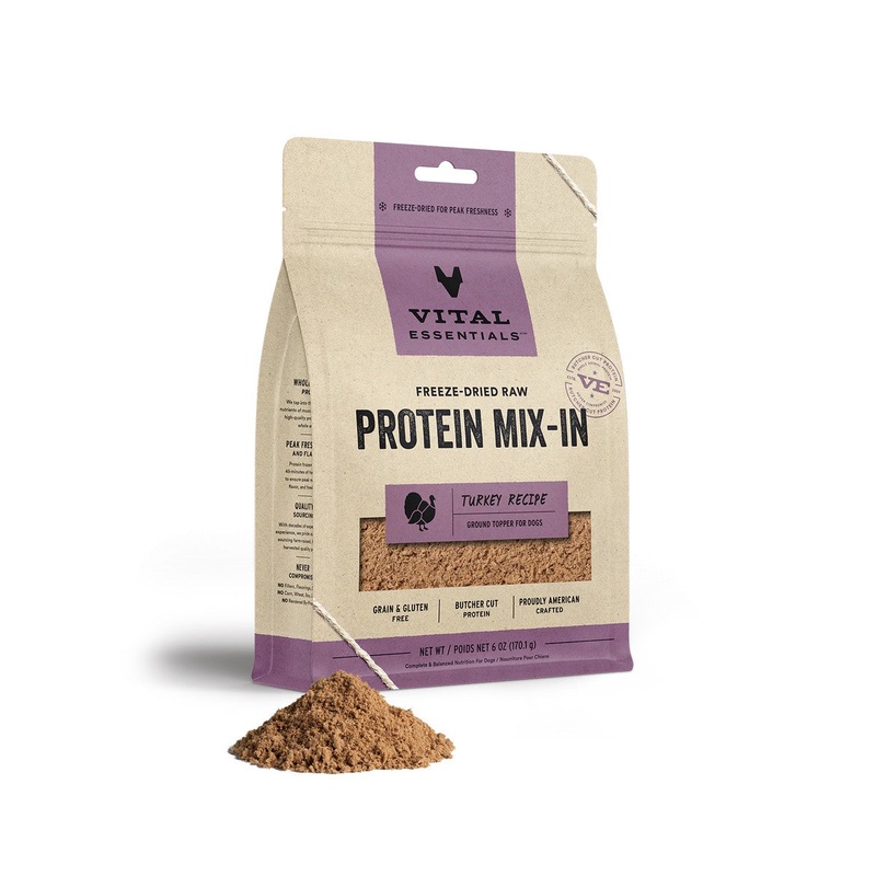 Vital Essentials Freeze-Dried Raw Turkey Protein Mix-In Ground Topper for Dogs, 6 oz