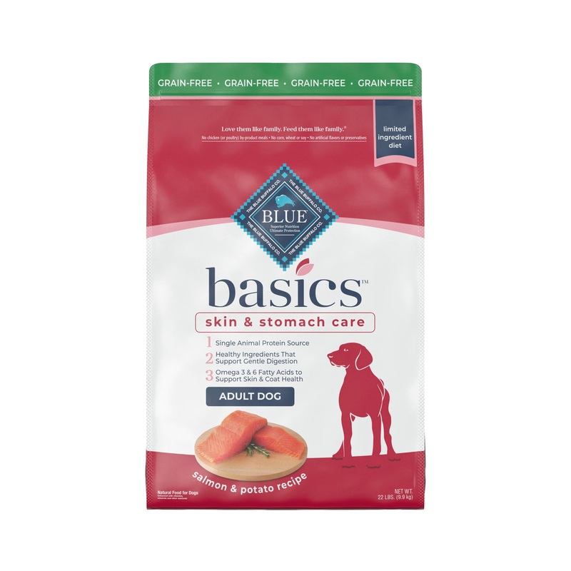 Blue Buffalo Basics Skin & Stomach Care Grain Free Natural Salmon & Potato Recipe Adult Dry Dog Food - 22lbs
