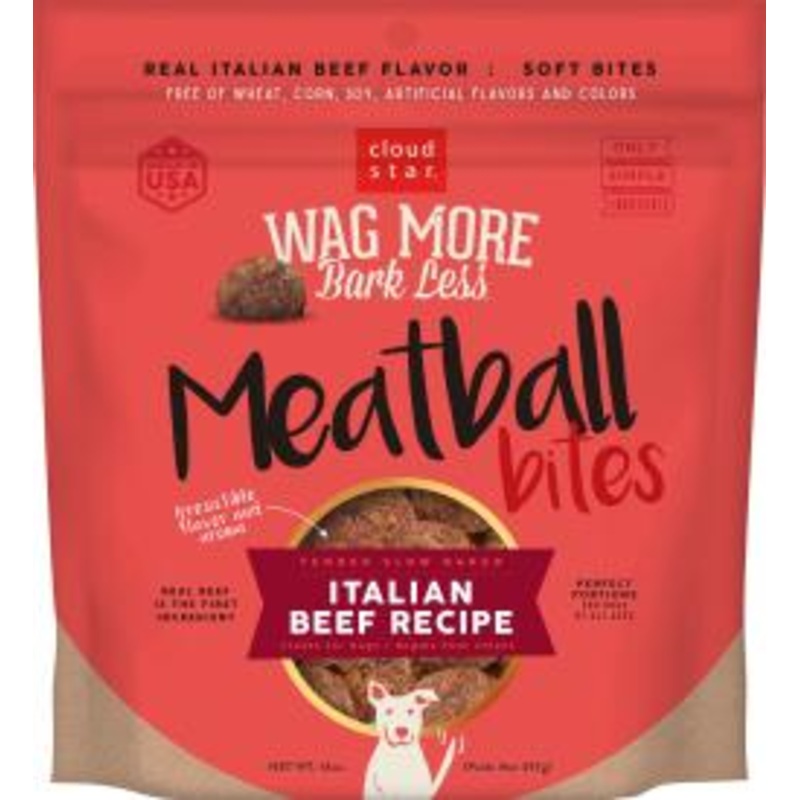 Cloud Star Wag More Bark Less Grain Free Meatball Bites Dog Treats, Italian Beef Recipe, 14 oz