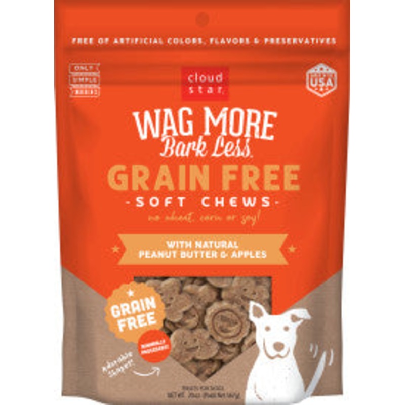 Cloud Star Wag More Bark Less Soft Chews Grain Free Dog Treats, Peanut Butter & Apples, 20 oz. Pouch
