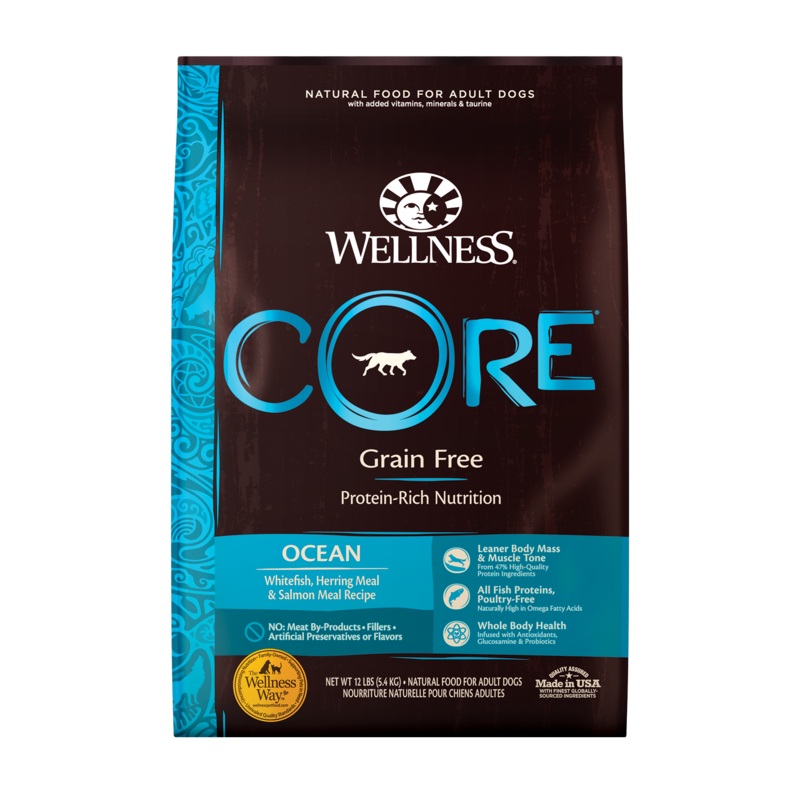 Wellness CORE Natural Grain Free Dry Dog Food Ocean Whitefish Herring & Salmon 12lb Bag
