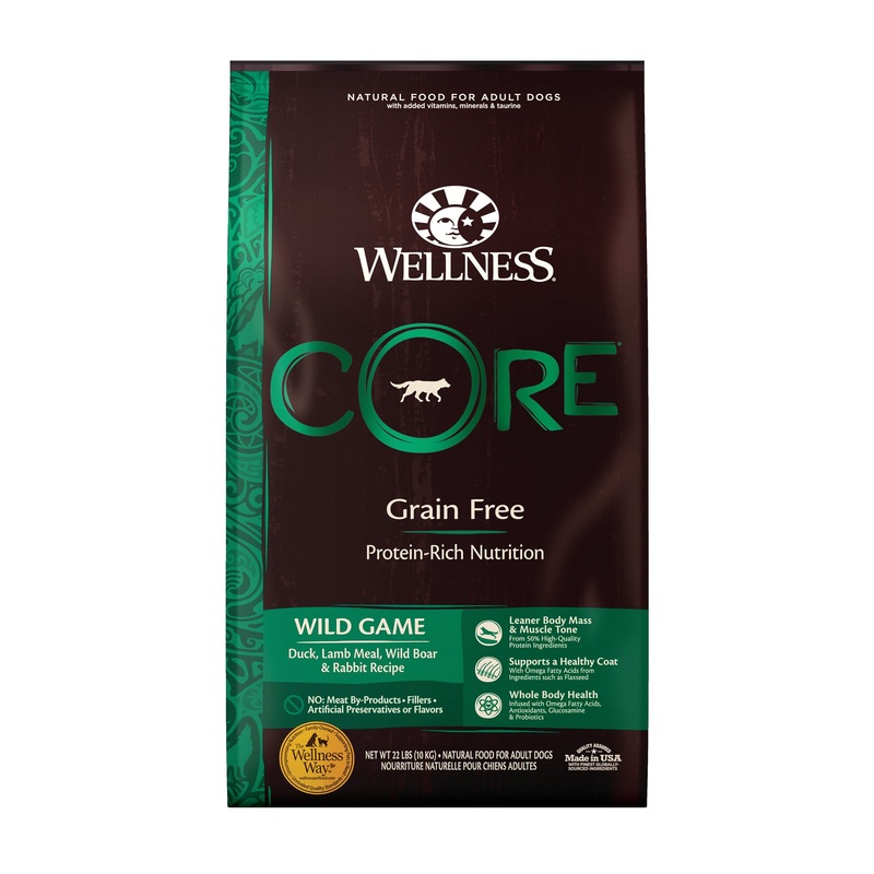 Wellness CORE Natural Grain Free Dry Dog Food Wild Game Duck Lamb Meal Wild Boar & Rabbit 22lb Bag