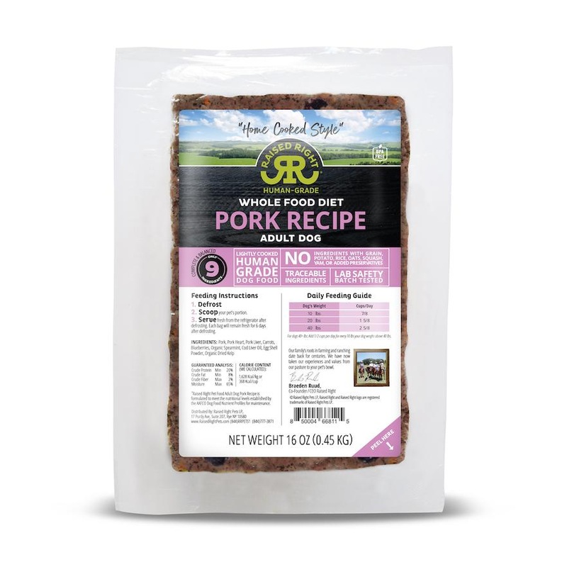 Raised Right Pork Recipe Frozen Dog Food 1lb