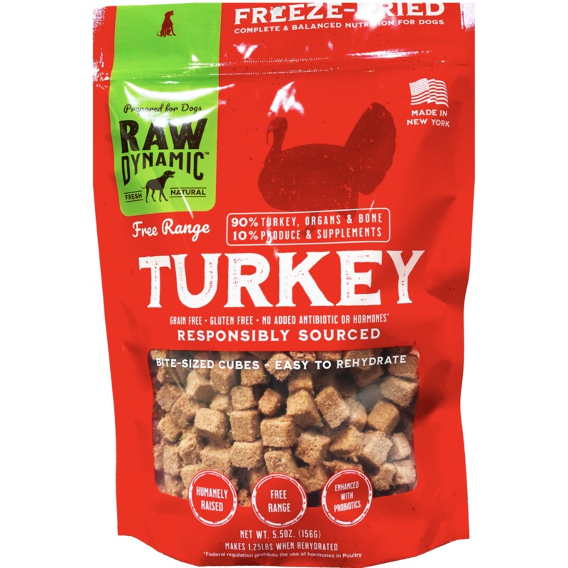Raw Dynamic Freeze Dried Dog Food Free Range Turkey Cubes 5.5 oz