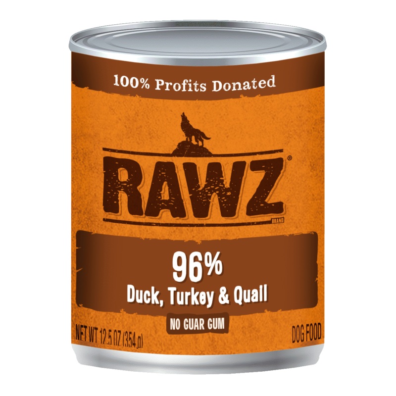 Rawz Canned Dog Food 12.5 oz Pate 96%  Turkey and Quail