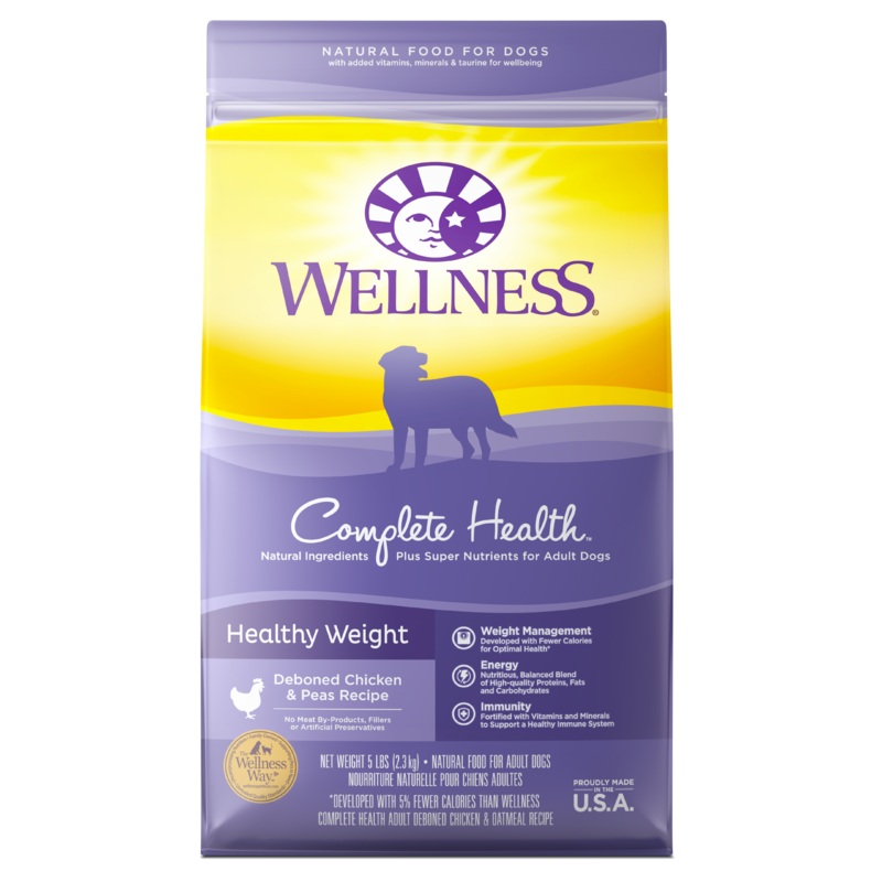 Wellness Complete Health Natural Dry Healthy Weight Dog Food Chicken & Peas 5lb Bag