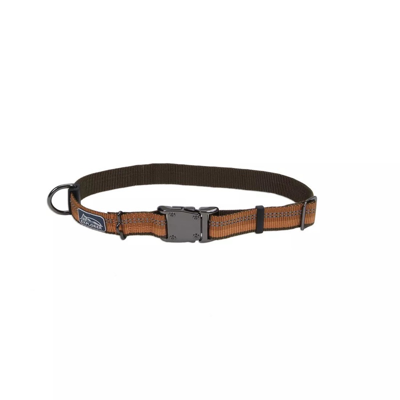Coastal K9 Explorer 1in Wide 12-18in Reflective Adjustable Dog Collar Campfire Orange