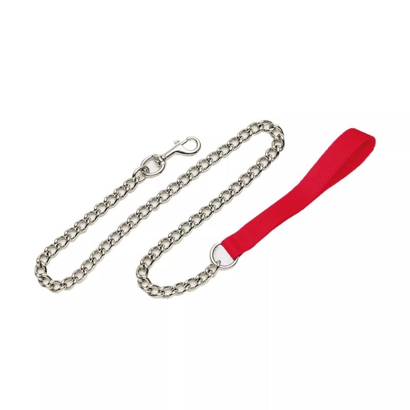Coastal Titan 4ft Long 2.0mm Fine Chain Dog Leash with Nylon Handle Red