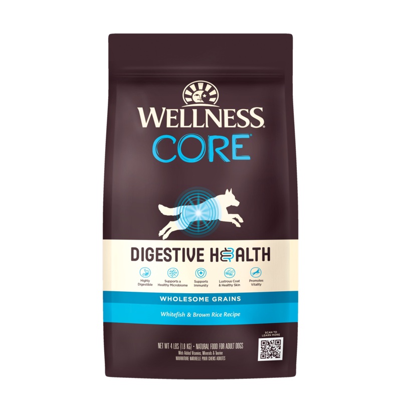 Wellness CORE Digestive Health Whitefish & Brown Rice Dry Dog Food 4lb Bag