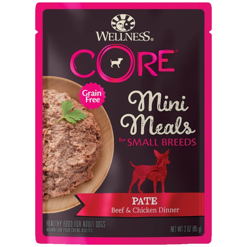 Wellness CORE Natural Grain Free Small Breed Mini Meals Wet Dog Food Pat Beef & Chicken Dinner 3oz Pouch