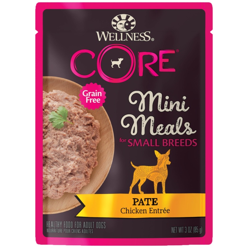 Wellness CORE Natural Grain Free Small Breed Mini Meals Wet Dog Food Pat Chicken Entre 3oz Pouch