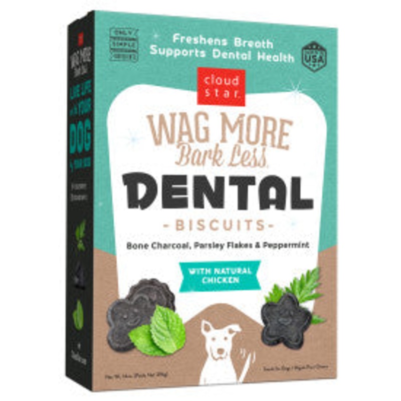 Cloud Star Wag More Bark Less Crunchy Dental Dog Treats, Chicken, Bone Charcoal, Parsley & Mint, 14 oz. Box