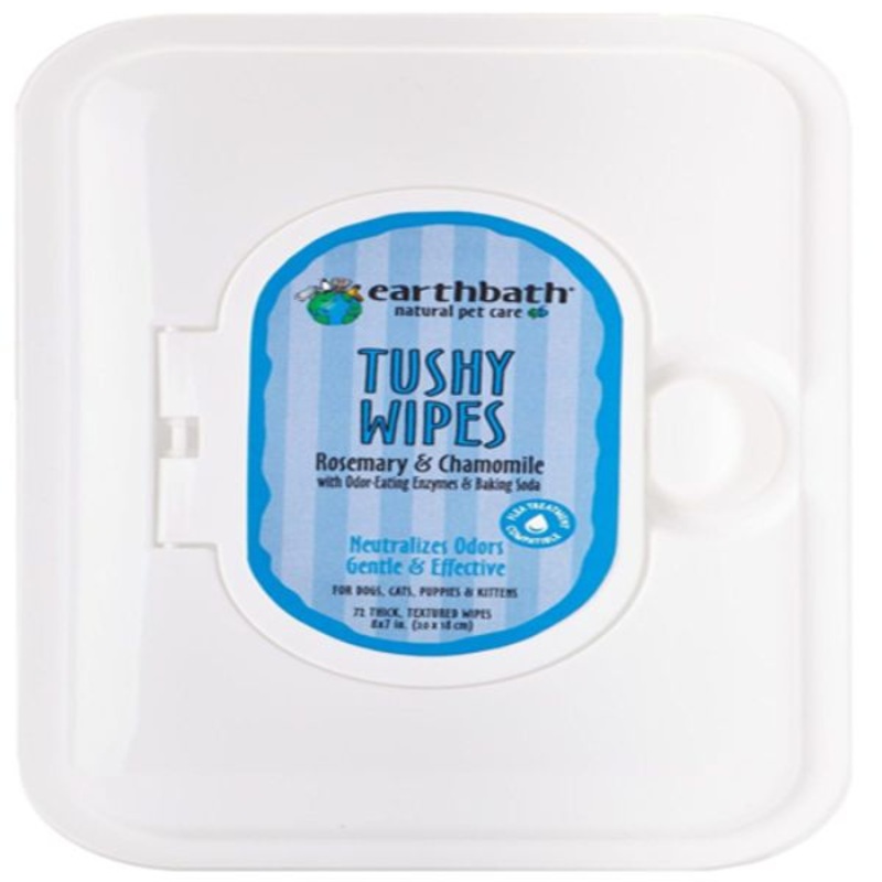 Earthbath Tushy Wipes - Helps Neutralize Oder Between Washes  Cleanses and Soothes  Good for Dogs & Cats - Rosemary & Chamomile  100 Count
