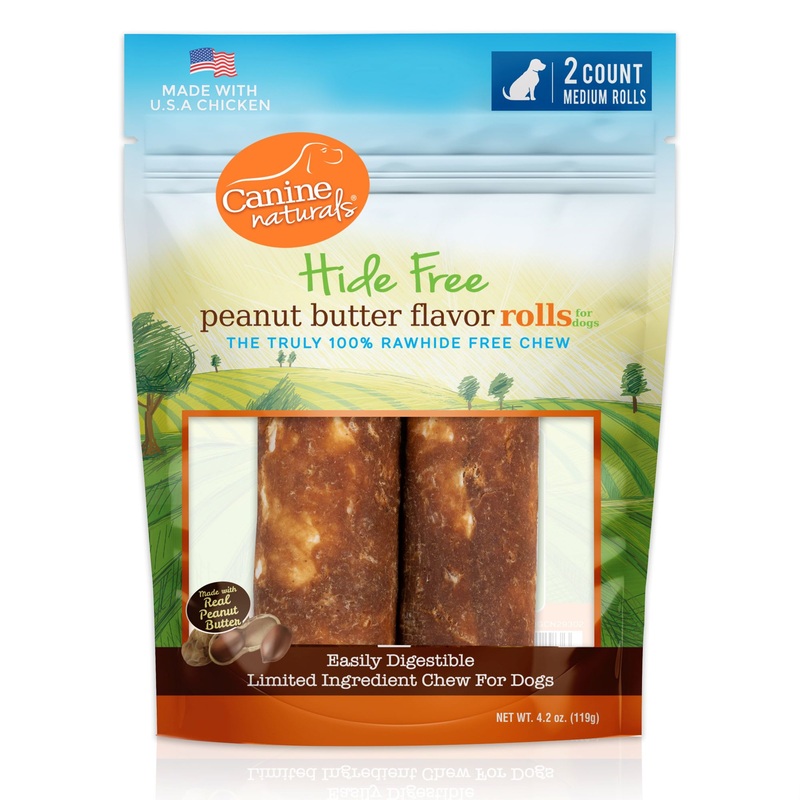 Canine Naturals Rawhide Free Peanut Butter Recipe Medium Dog Chews, 4.2oz 2pk