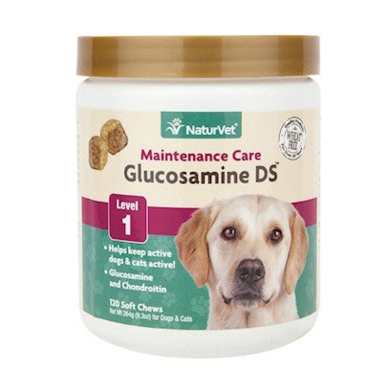 NaturVet  Glucosamine DS - Level 1 Maintenance Care  Preventative Care to Maintain Healthy Cartilage & Joint Function  Enhanced with Glucosamine & Chondroitin  120ct Soft Chew Jar