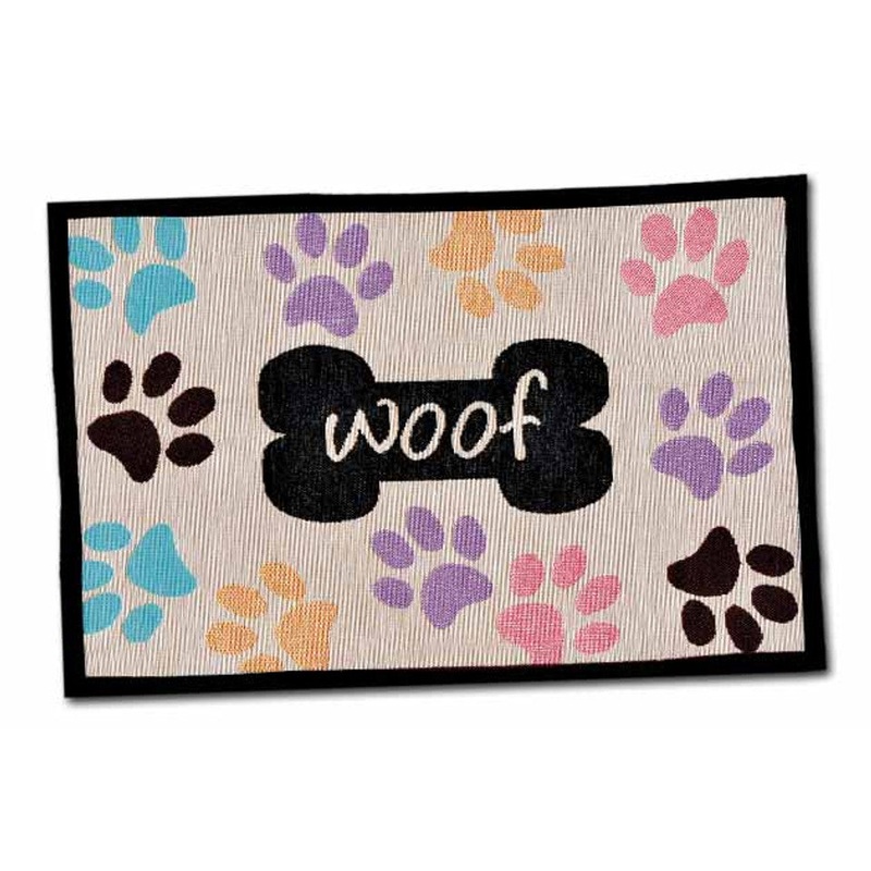 Loving Pets Fashion Pet Food & Water Mat Woof with Paws