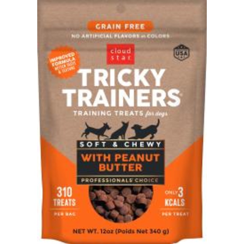 Cloud Star Tricky Trainers Soft & Chewy Grain Free Dog Treats, Peanut Butter, 12 oz. Pouch