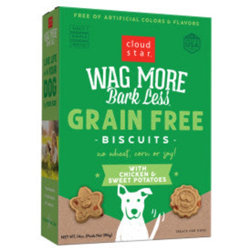 Cloud Star Wag More Bark Less Crunchy Grain Free Dog Treats, Chicken & Sweet Potato, 14 oz. Box
