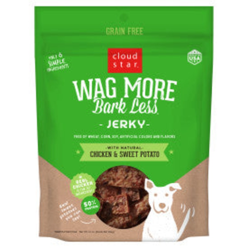 Cloud Star Wag More Bark Less Jerky Grain Free Dog Treats, Chicken & Sweet Potato, 10 oz. Pouch