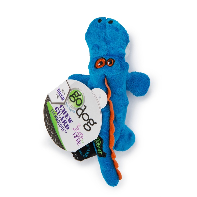 goDog Gators Just for Me Durable Plush Squeaker Dog Toy Blue