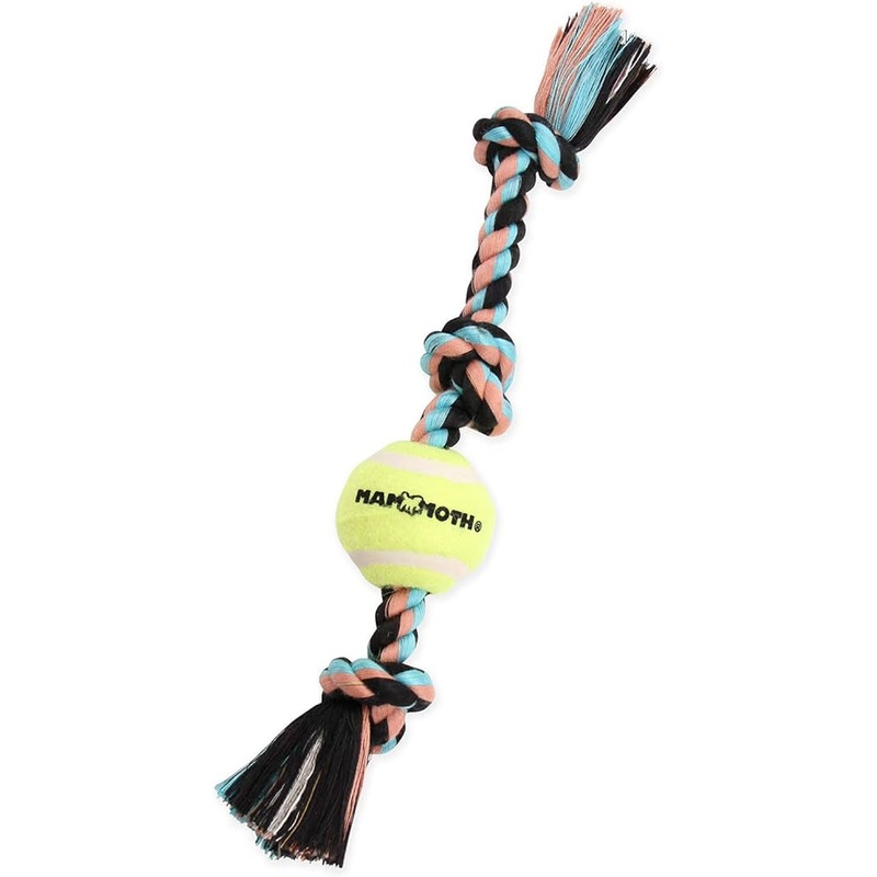 Mammoth Flossy Chews 3 Knot Rope Tug Dog Toy with Tennis Ball, Large, 24"