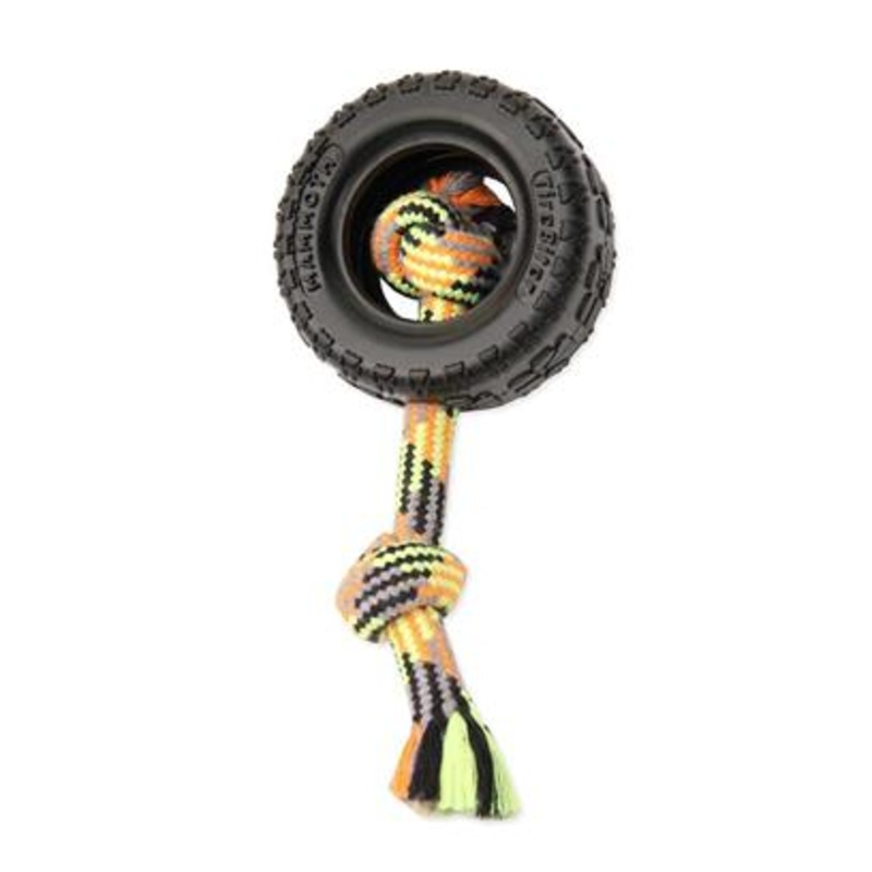 Mammoth TireBiter II Rubber Tire Dog Toy with Rope  Small  3.75