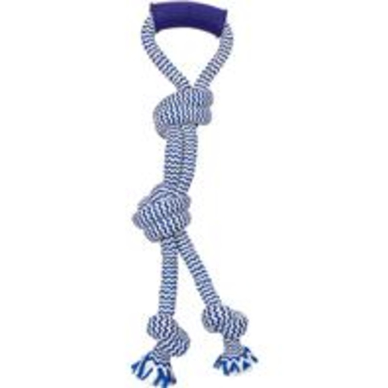 tossing and tuggingMade more durable for strong chewersRubber handgrip makes it easy for pet parents to grabDurable dog toys are a fun choice for interactive play with your pup Knotted center and ends Suitable for medium-size dogs"