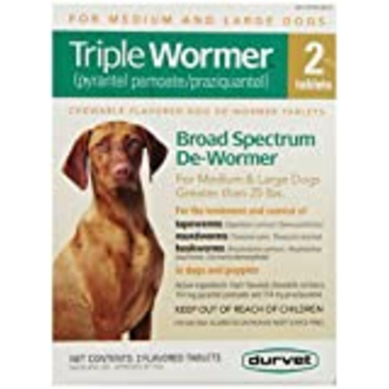 Triple Wormer Broad Spectrum De Wormer Medium Large Dogs 25 Pounds Plus 2 Tabs