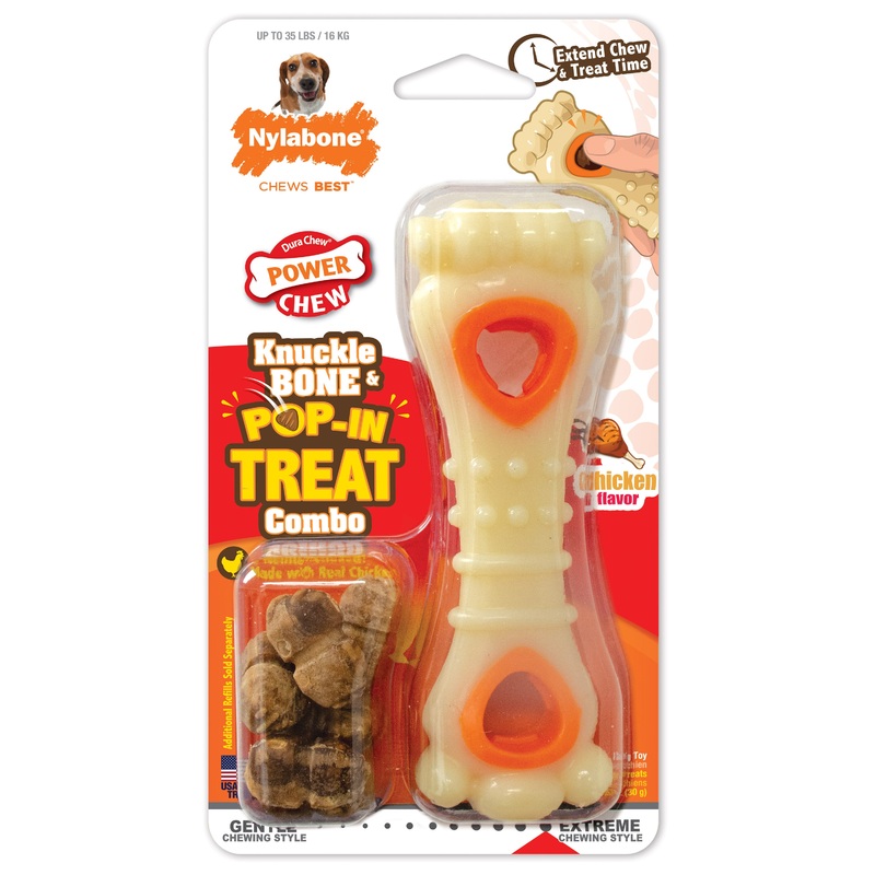 Nylabone Power Chew Knuckle Bone & Pop-In Treat Toy Combo Chicken Pop-In Medium/Wolf