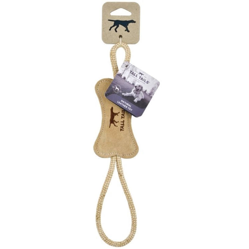 Tall Tails 88215620 Leather Dog Bone Tug Toy  Natural - 16 in.