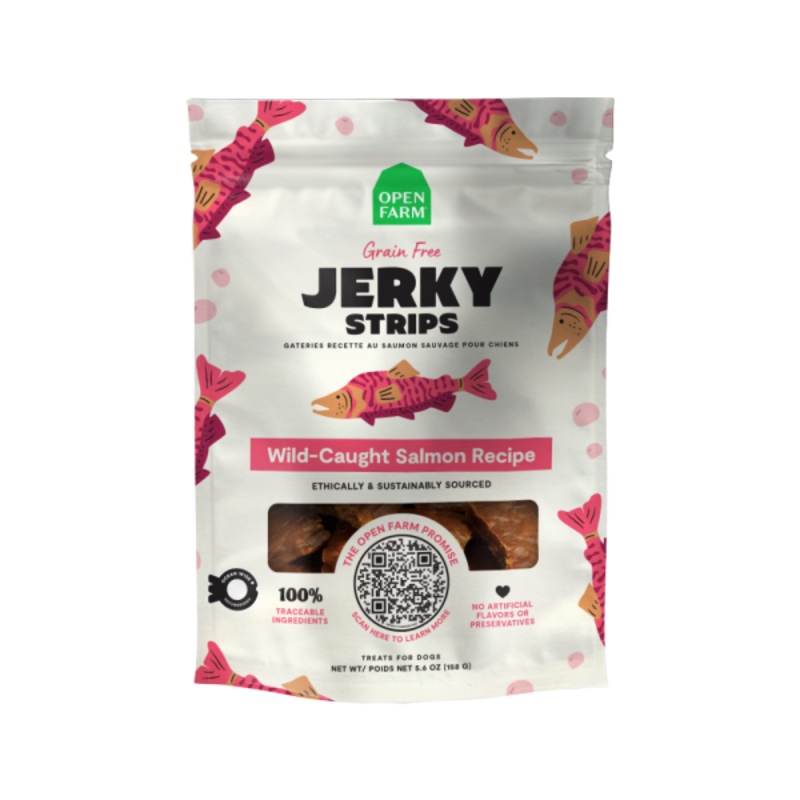 Open Farm Dog Treats Grain Free Jerky Strips Salmon 5.6 oz