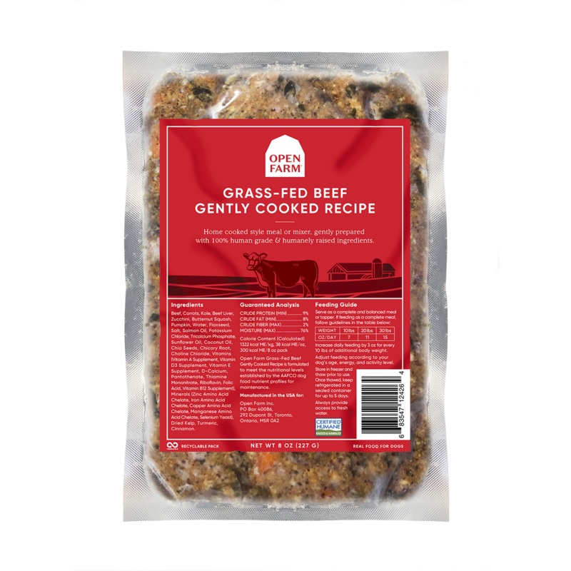 Open Farm Frozen Gently Cooked Dog Food Beef Recipe 8oz