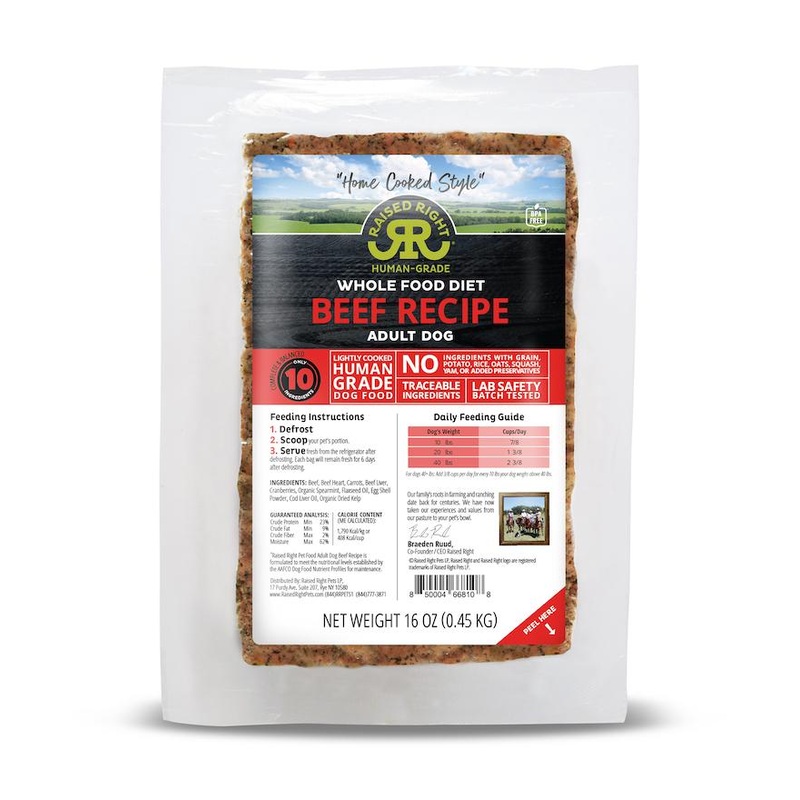 Raised Right Beef Recipe Frozen Dog Food 1lb