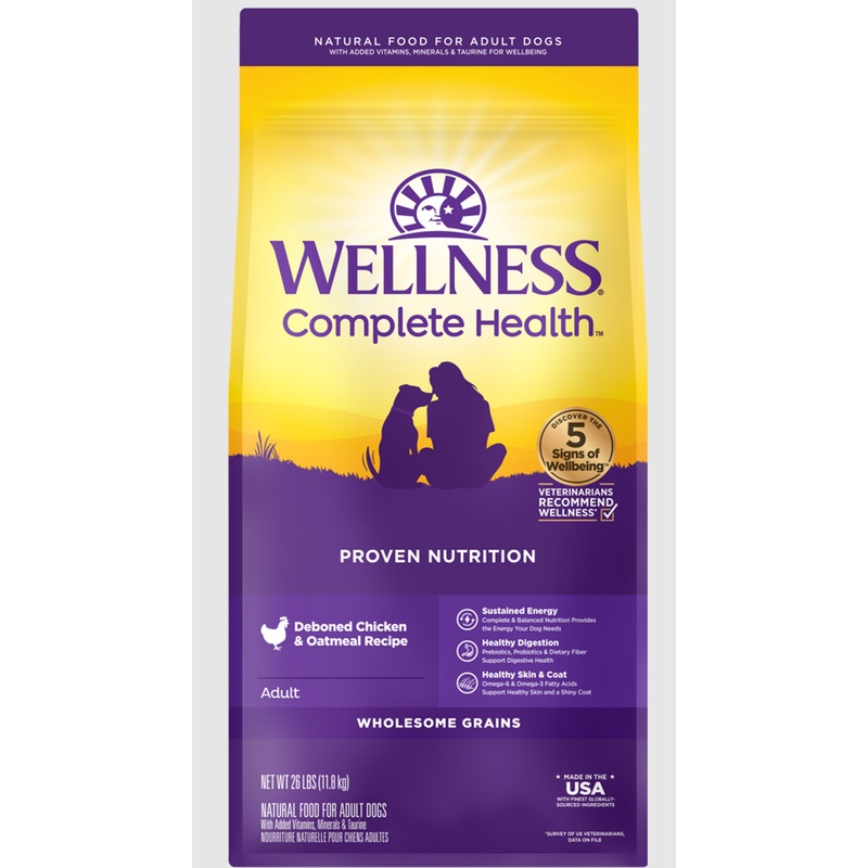 Wellness Complete Health Adult Dry Dog Food Deboned Chicken & Oatmeal Recipe 26lb Bag
