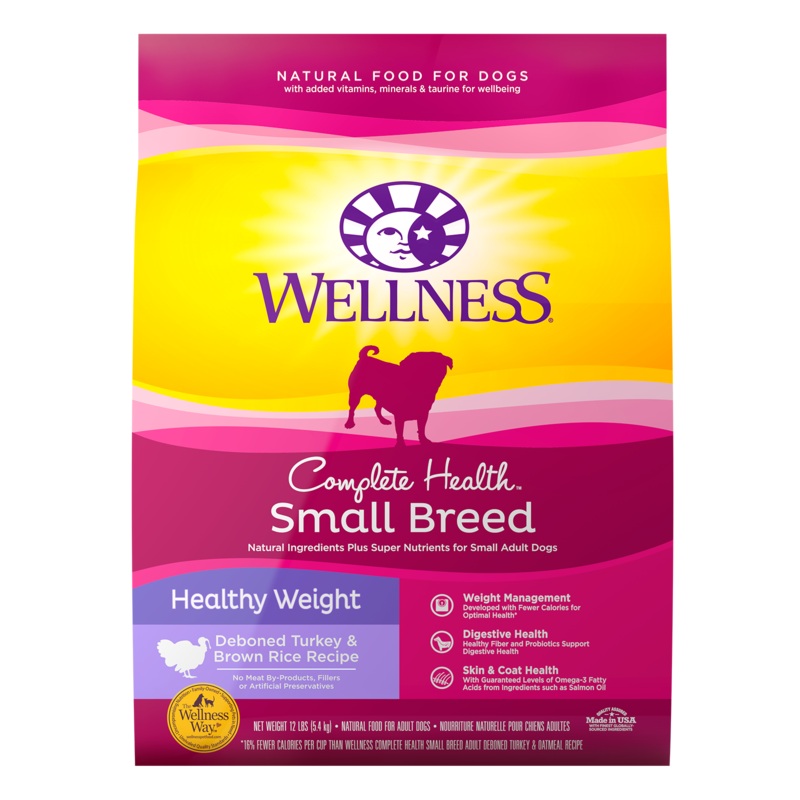 Wellness Complete Health Natural Dry Small Breed Healthy Weight Dog Food Turkey & Rice 12lb Bag