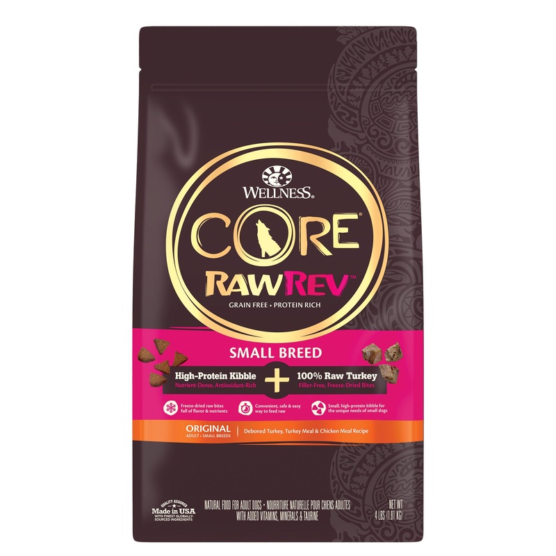 Wellness CORE RawRev Natural Grain Free Small Breed Dry Dog Food Original Turkey & Chicken with Freeze Dried Turkey 4lb Bag