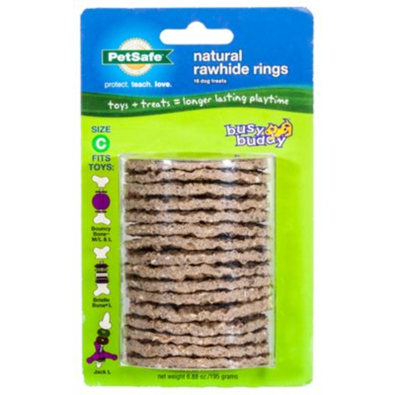 PetSafe Natural Rawhide Treat Ring Refills, Size C, Replacement Treats for PetSafe Busy Buddy Treat Ring Holding Toys