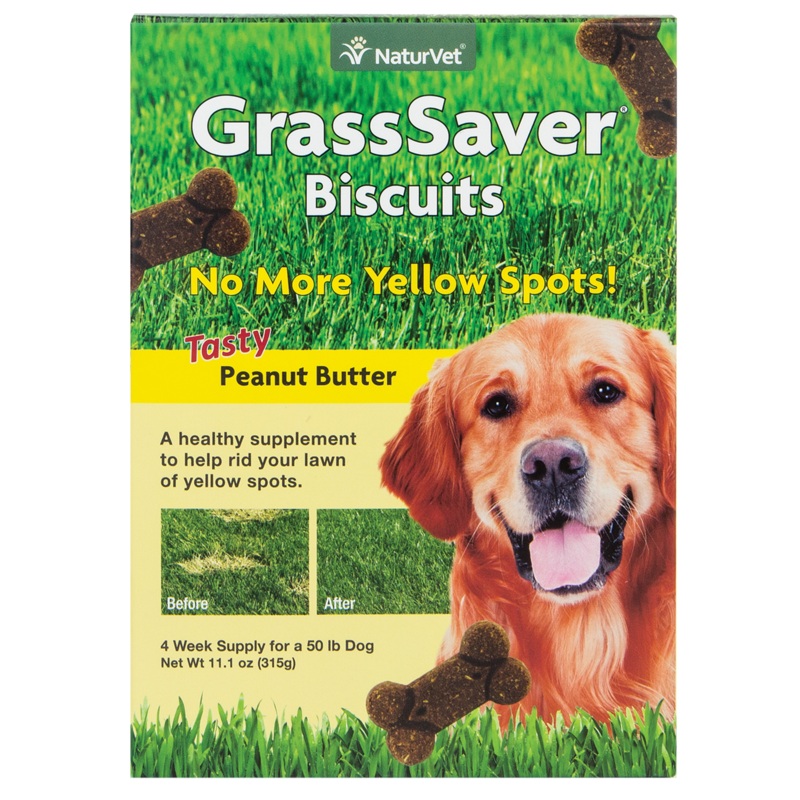 NaturVet  GrassSaver Biscuits for Dogs  Healthy Supplement to Help Rid Your Lawn of Yellow Spots  Enhanced with a Tasty Peanut Butter Flavor  4 Week Suppy - 11.1oz