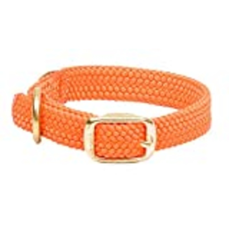 Orange:Adjustable double-braid dog collarWaterproof and durable webbingFeatures all brass hardware buckle and "D" ringMatches Mendota snap leashes perfectlyChoose 1" wide or 9/16" wide for small breed and puppies"