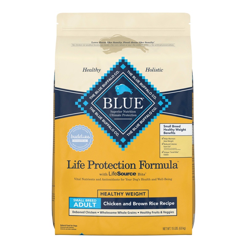 Blue Buffalo Life Protection Formula Small Breed Healthy Weight Chicken and Brown Rice Dry Dog Food for Adult Dogs  Whole Grain  15 lb. Bag