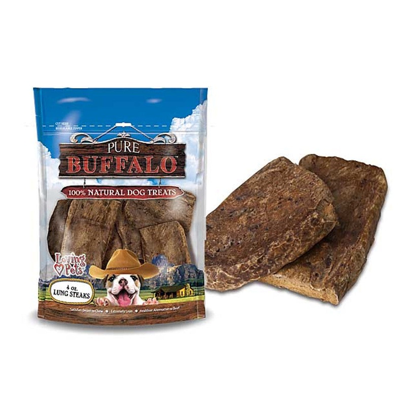 Loving Pets Dog Treat Pure Buffalo 4oz Buffalo Lung Steaks for Dogs