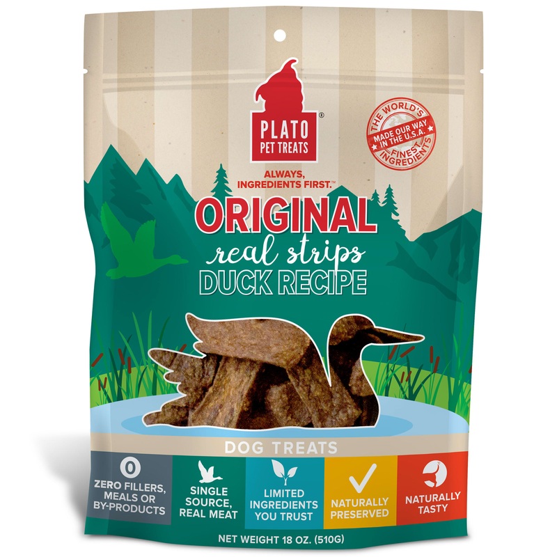 Plato Original Real Strips Duck Recipe Dog Treats  18 Oz.