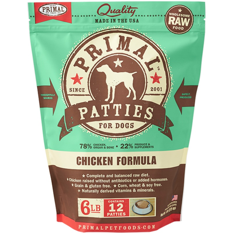 Primal Frozen Raw Chicken Patty Dog Food 6 lb