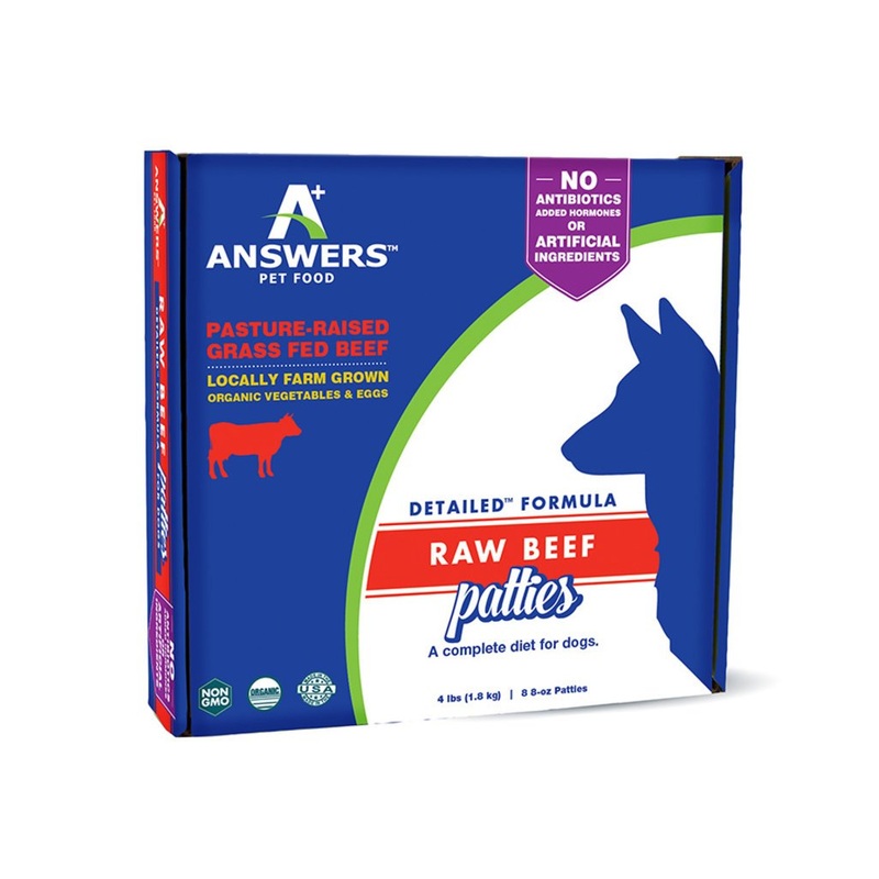 Answers Frozen Detailed Beef Patties Dog Food 8oz Box